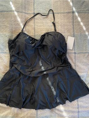 Classic Black One-Piece Swimdress with Ruffle Bodice With Removable strap